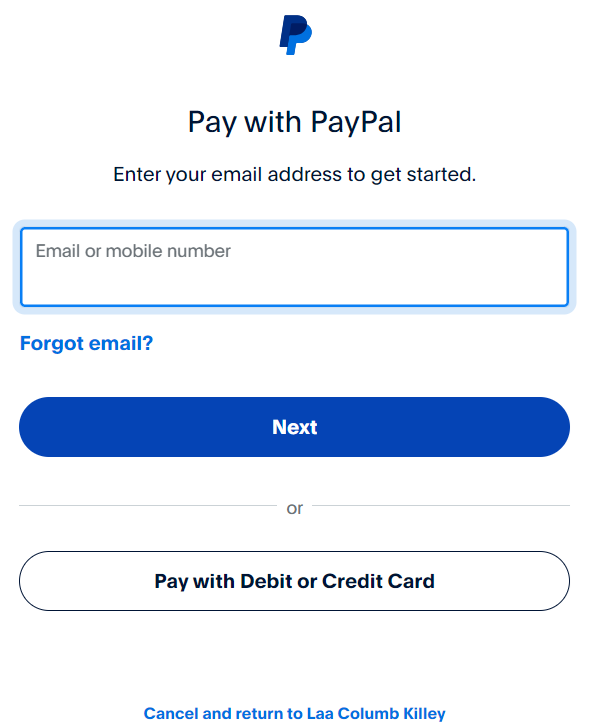 Screenshot from PayPal check out