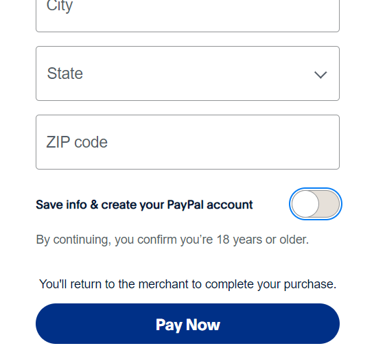 screenshot of the PayPal checkout